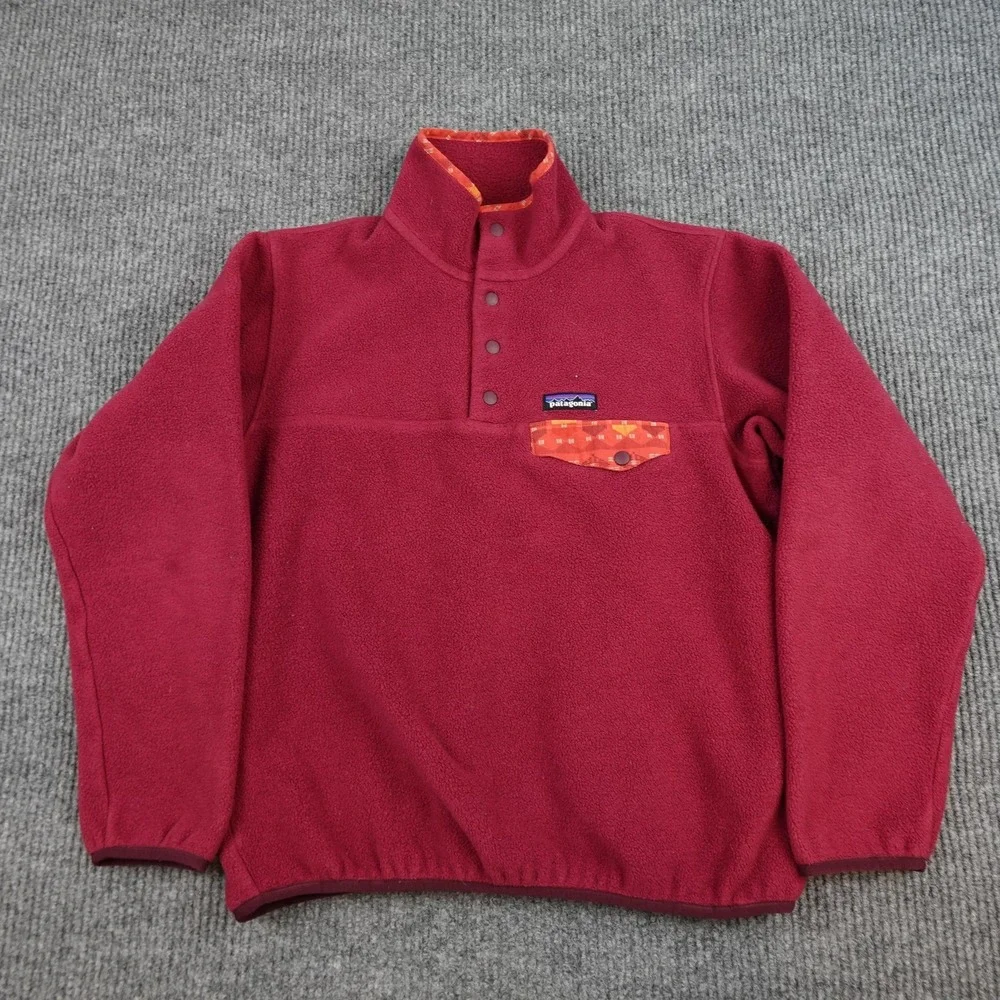 Patagonia Aztec Synchilla Snap T Jacket Mens Medium Red Fleece Pullover 25455